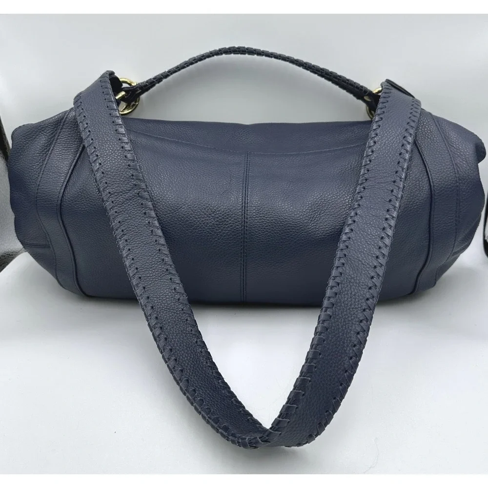 Onna Ehrlich Rachel Navy Blue Pebbled Leather Fold-Over Bag Tassel ASO Cam Diaz